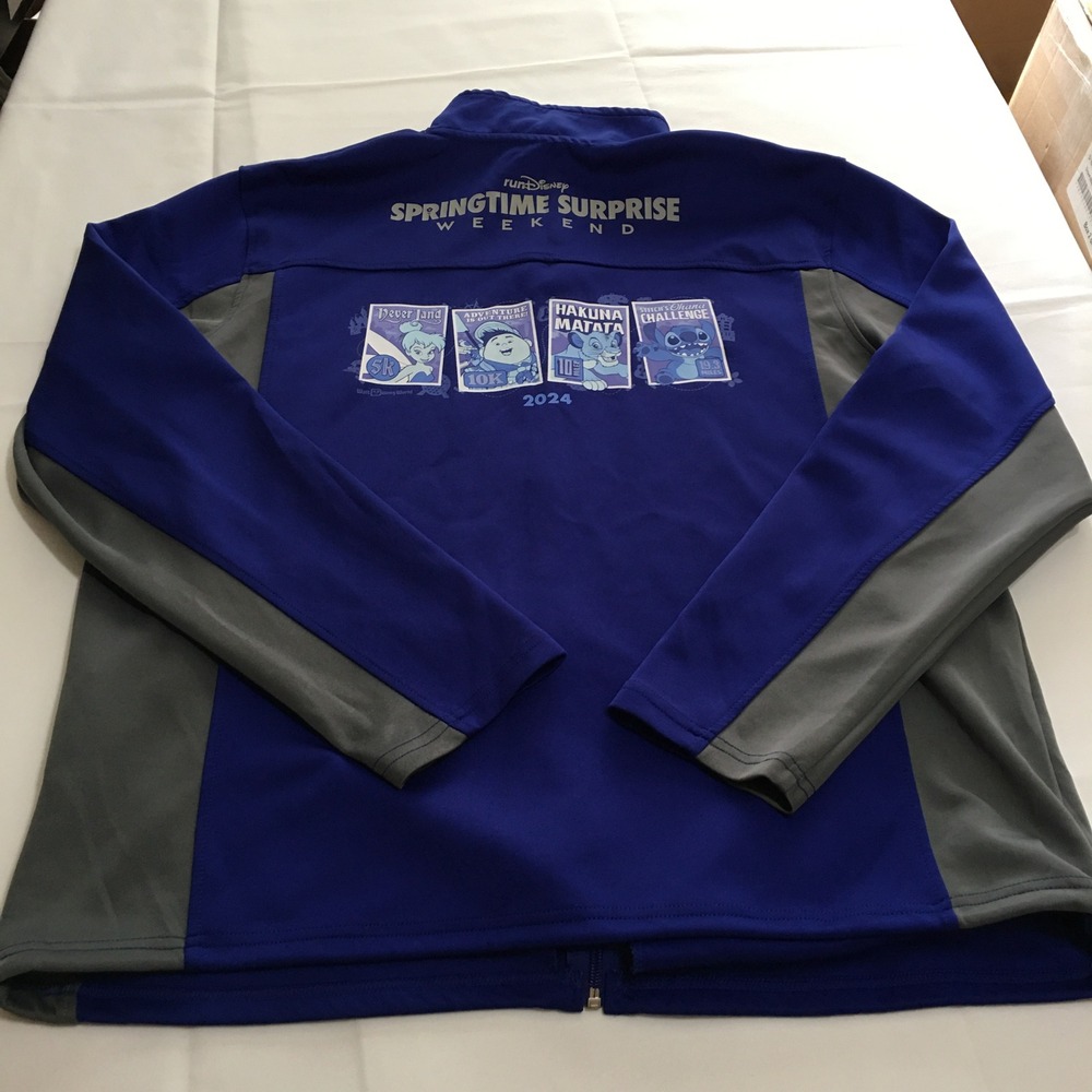 Run Disney Jacket Men XL Blue Zip Up Stitch Tinker Bell Lion King